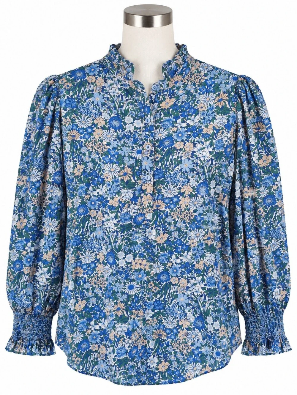 Tuckernuck Ditsy Floral Long Sleeve Smocked Cuff Popover Shirt Sz XXL
